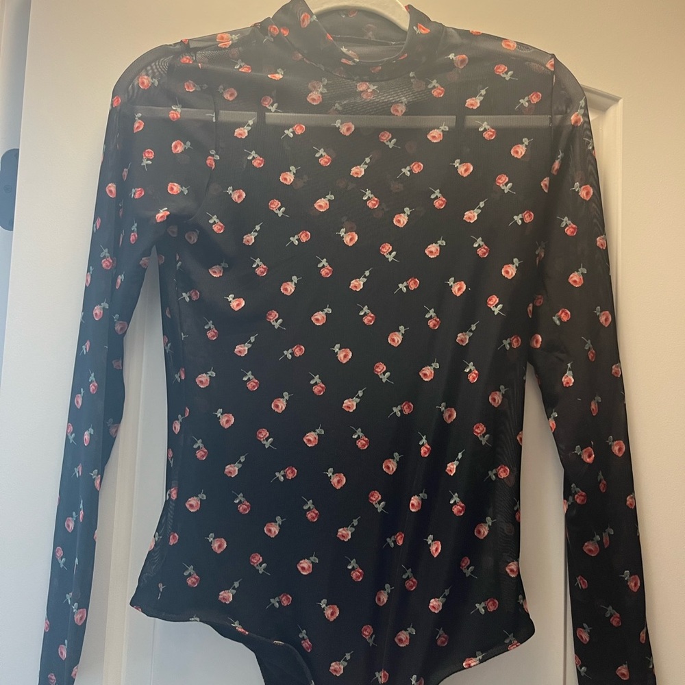 Hollister black mesh roses bodysuit- size medium